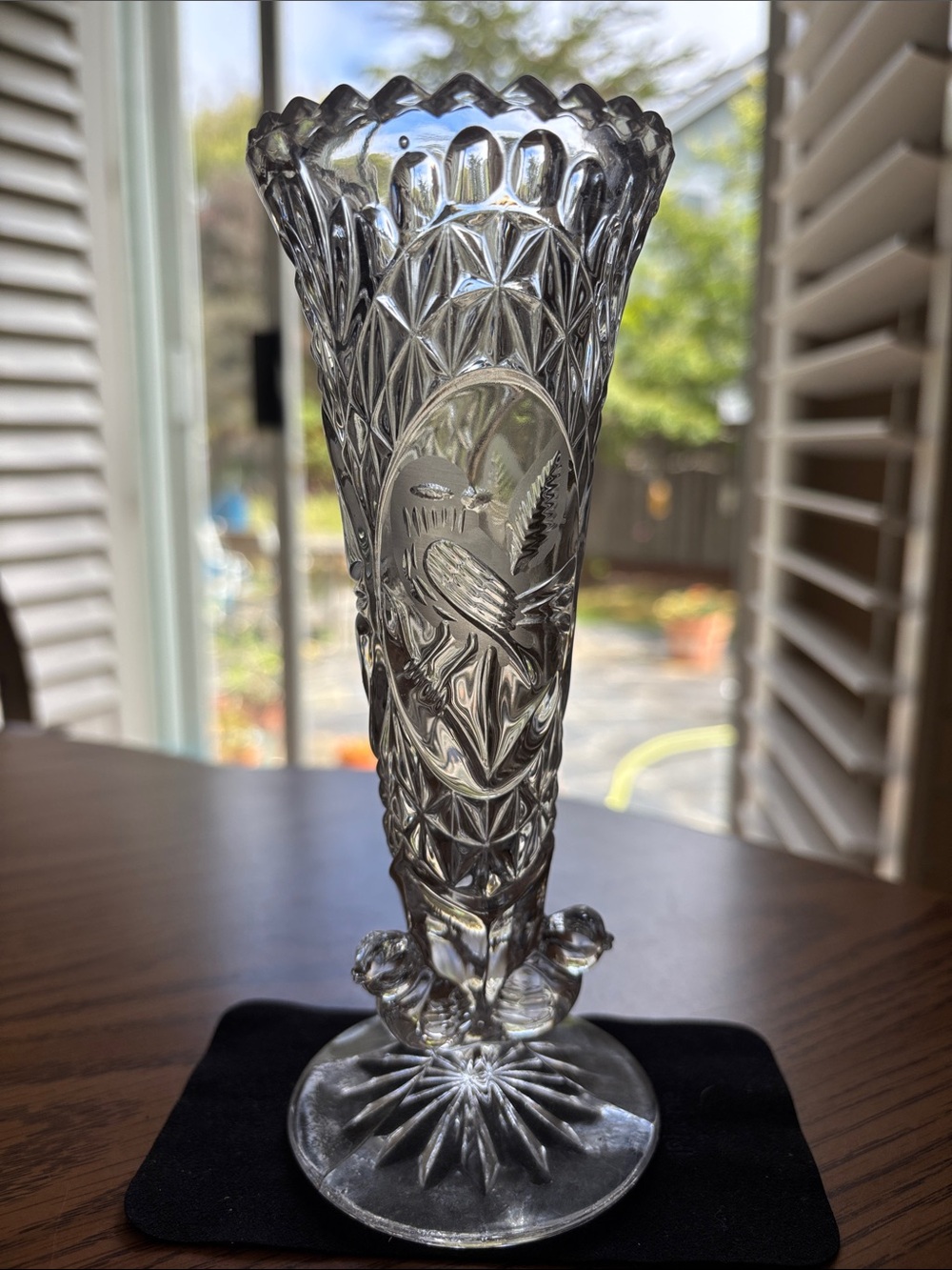 Vintage Crystal Bud Vase with Bird Motif